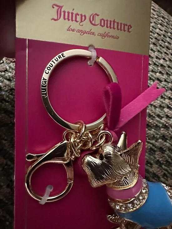 Juicy Couture Gold Scottie Keychain with Blue and Pink Accents - Picture 3 of 3